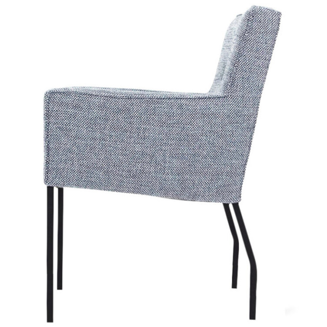 Mid century modern grey fabric dining armchair on wheels