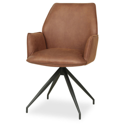 Sleek brown faux leather dining armchair with metal stand