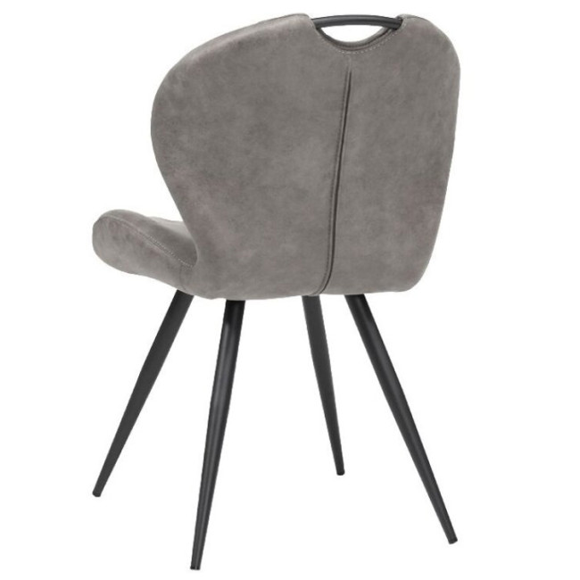 Stunning grey upholstered dining chair, with sleek metal legs and a stylish industrial design