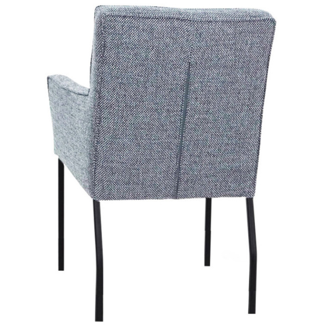 Mid century modern grey fabric dining armchair on wheels