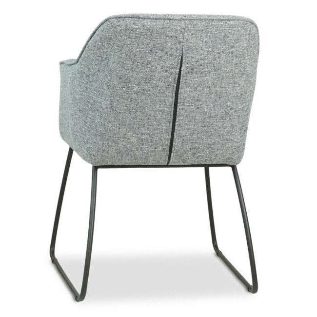 Comfortable grey armrest fabric dining chair with metal base