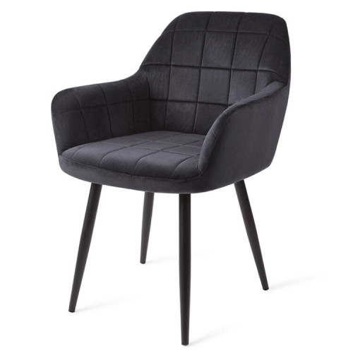 Dining Armchair upholstered in luxurious black velvet and boasting sturdy metal legs