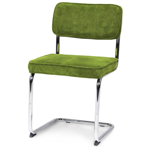 Chic elegant Green Fabric Dining Chair with Chromed Metal Frame