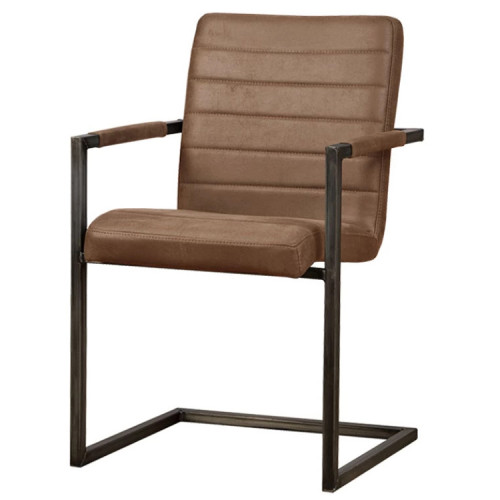 Upholstered dining chair with a coffee color finish and sturdy metal frame