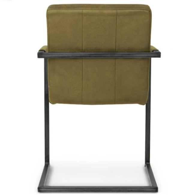 Green Upholstered Dining Chair with Metal Frame and Armrest