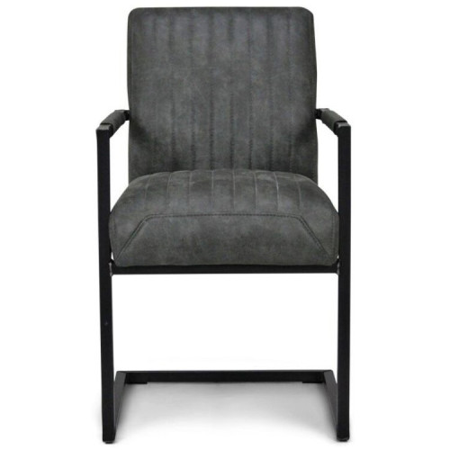 Industrial style grey upholstered fabric dining chair with armrest