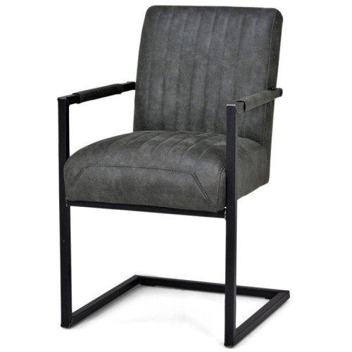 Industrial style grey upholstered fabric dining chair with armrest