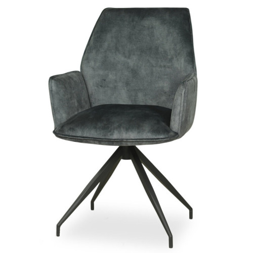 Sleek dark grey fabric dining armchair with metal stand