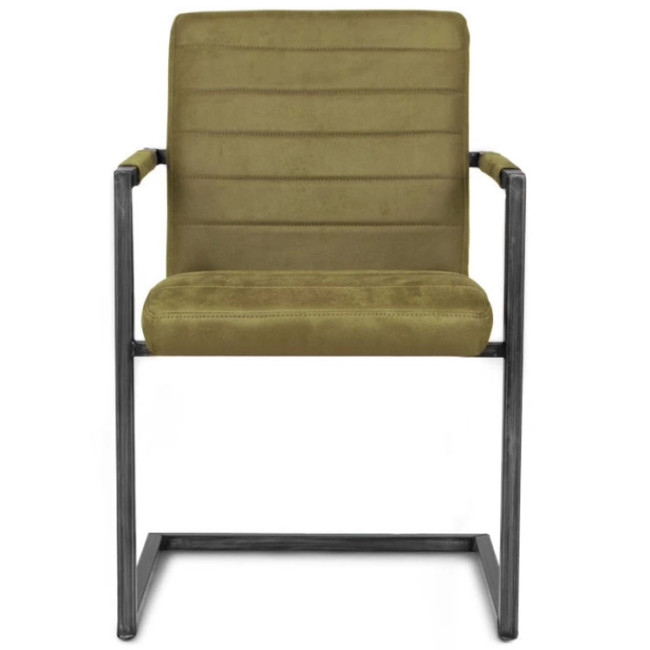 Green Upholstered Dining Chair with Metal Frame and Armrest