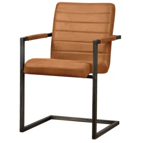 Brown upholstered metal frame chair with armrests