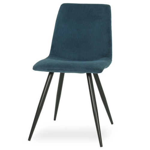 Stylish contemporary Armless Dining Chair with a Dark Blue Fabric and Metal Legs