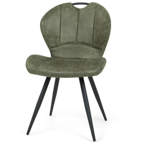 Stunning green upholstered dining chair with sleek metal legs and a stylish industrial design