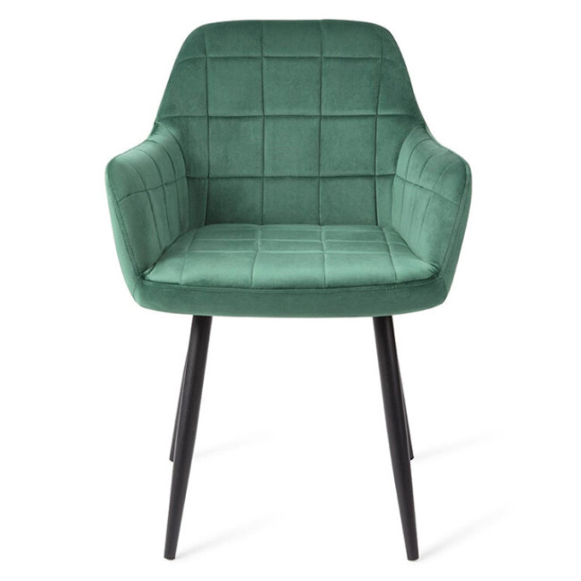 Contemporary green velvet dining armchair with metal legs