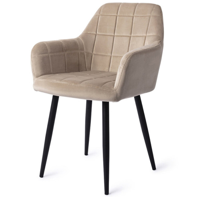 Contemporary beige velvet dining armchair with metal legs