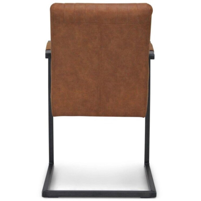 Industrial style brown upholstered fabric dining chair with armrest