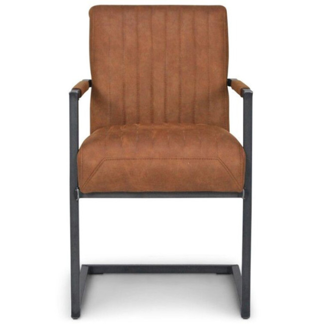 Industrial style brown upholstered fabric dining chair with armrest