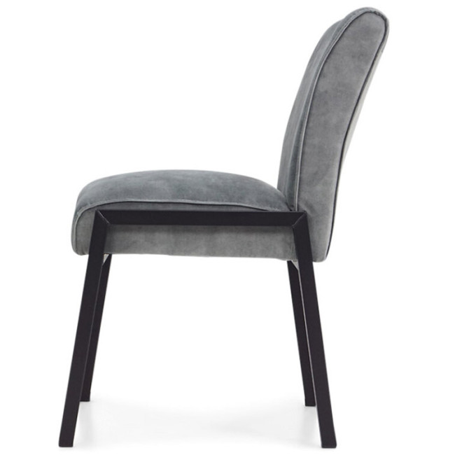 Stylish comfort armless grey upholstered fabric dining chair with metal legs