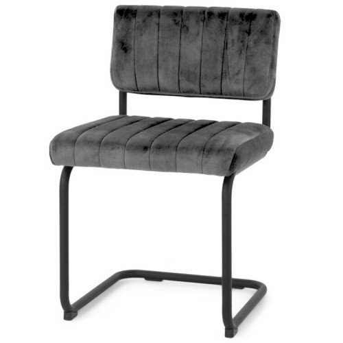 Contemporary dark grey velvet dining chair with metal frame