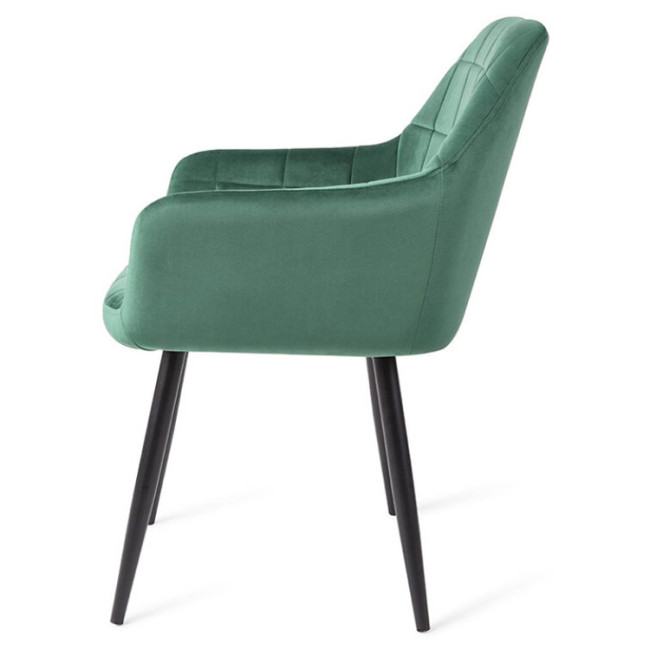 Contemporary green velvet dining armchair with metal legs
