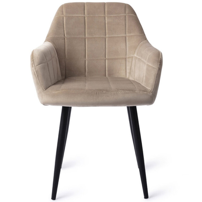 Contemporary beige velvet dining armchair with metal legs
