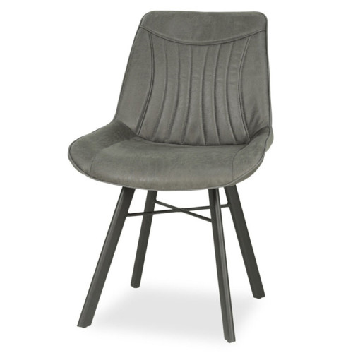 Sleek curved back dark grey faux leather restaurant dining chair with metal legs
