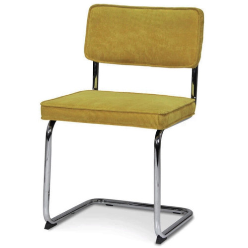 Chic elegant yellow Fabric Dining Chair with Chromed Metal Frame