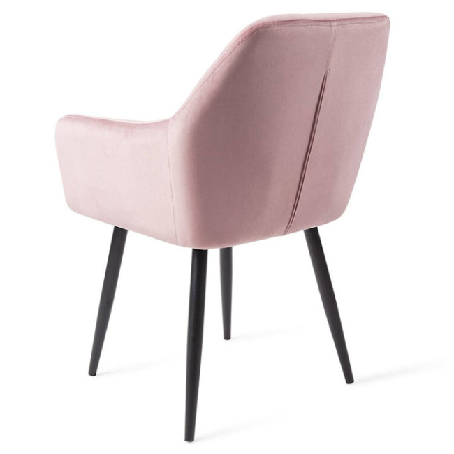 Contemporary pink velvet dining armchair with metal legs