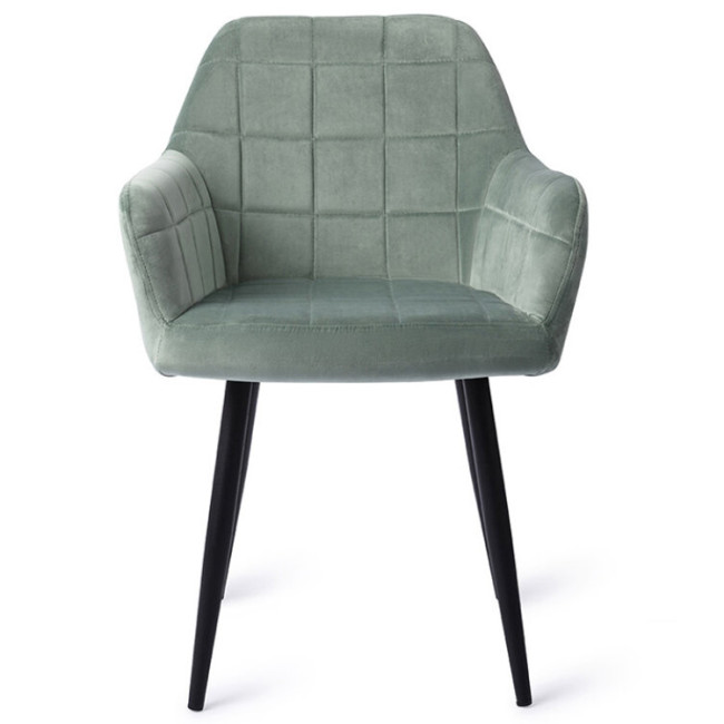 Contemporary grey velvet dining armchair with metal legs