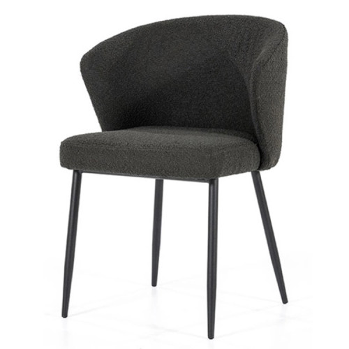 Luxury comfy black boucle fabric dining chair