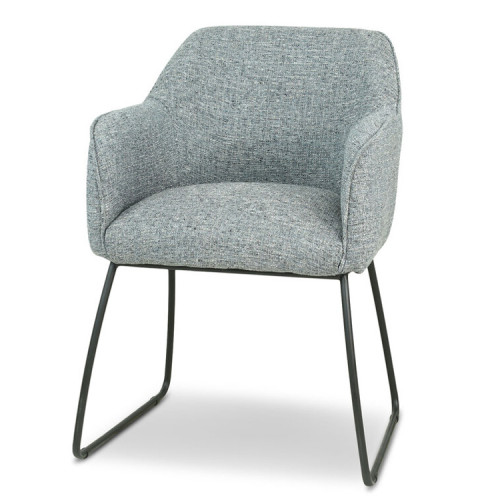 Comfortable grey armrest fabric dining chair with metal base