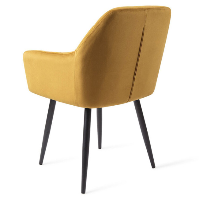 Contemporary yellow velvet dining armchair with metal legs