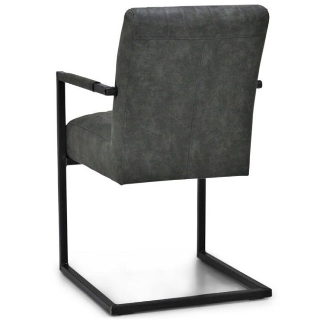 Industrial style grey upholstered fabric dining chair with armrest