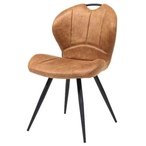 Stunning brown upholstered dining chair with sleek metal legs and a stylish industrial design