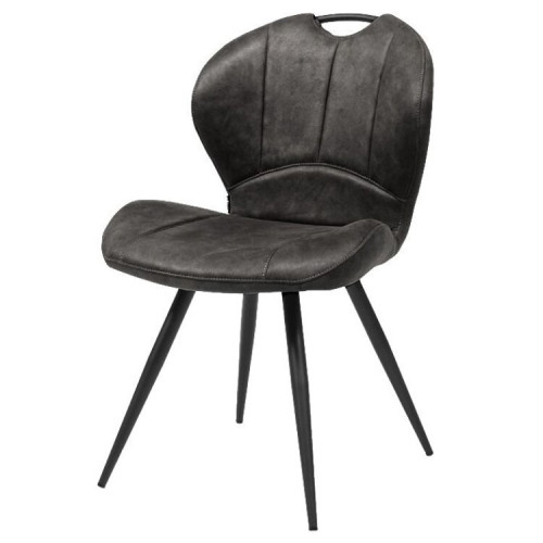 Stunning black upholstered dining chair with sleek metal legs and a stylish industrial design