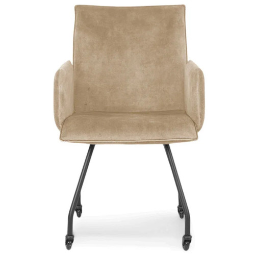 Stylish beige upholstered armchair with metal legs