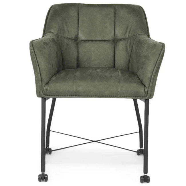 Retro green armrest upholstered dining chair 