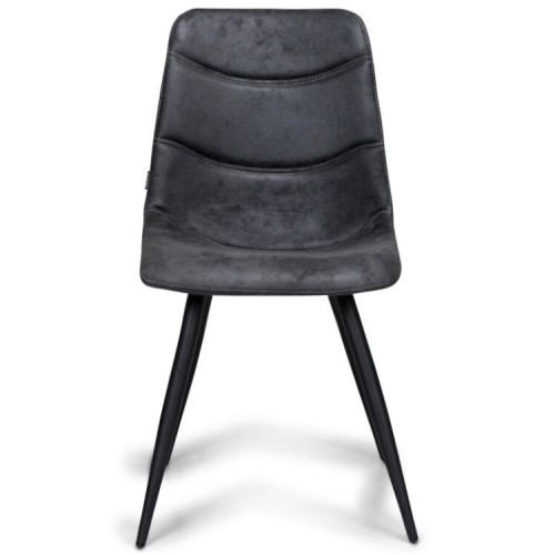 Industrial armless dark grey upholstered dining chair with metal legs