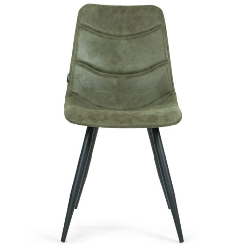 Stylish comfortable green upholstered armless dining chair.