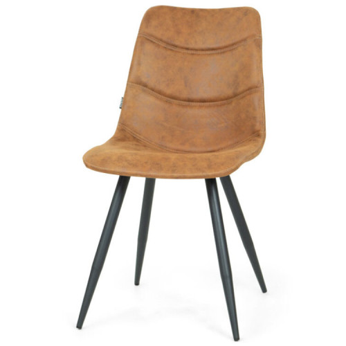 Industrial armless brown upholstered dining chair with metal legs