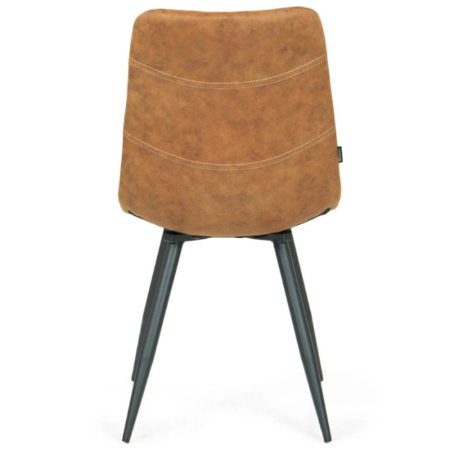 Industrial armless brown upholstered dining chair with metal legs