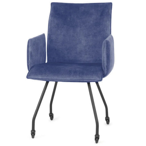 Stylish blue upholstered armchair with metal legs