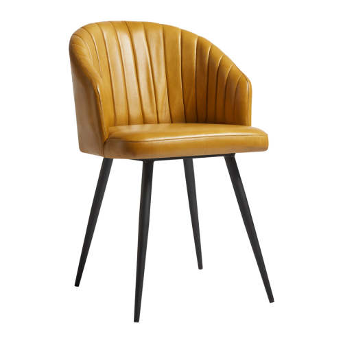 Yellow Faux Leather Dining Armchair with Metal Legs