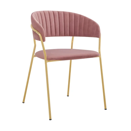 Exquisite pink velvet armchair with golden metal legs