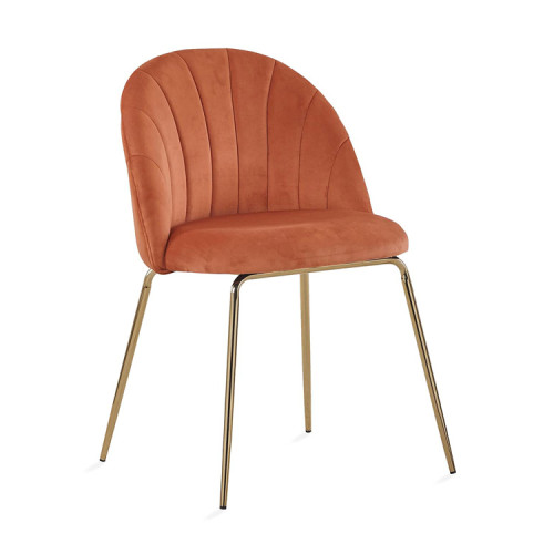 Orange Velvet Cafe Chair with Golden Metal Legs