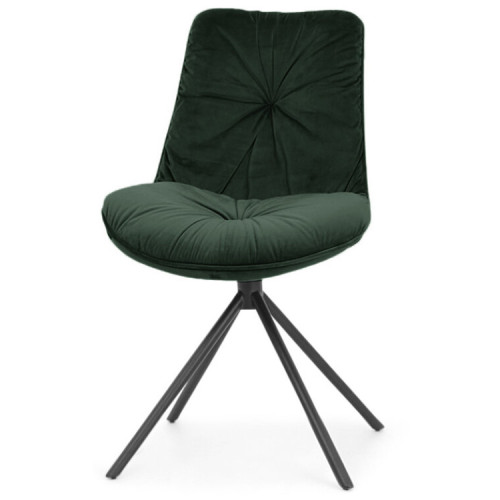 Stylish luxury dark green tufted velvet dining chair with metal stand