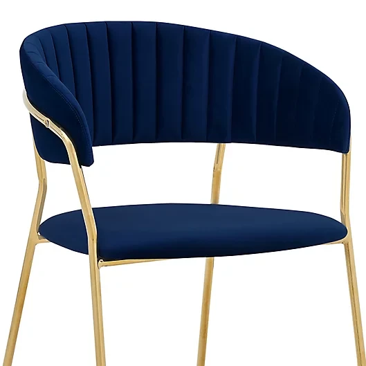 Navy Blue Velvet Armchair with Golden Metal Legs