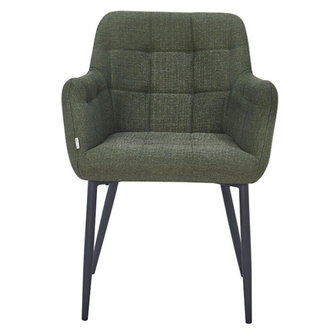 Stylish and elegant Dark Green Fabric Dining Armchair with Metal Legs