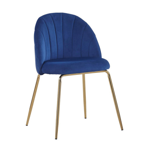 Luxurry leisure blue velvet dining cafe chair with golden metal legs