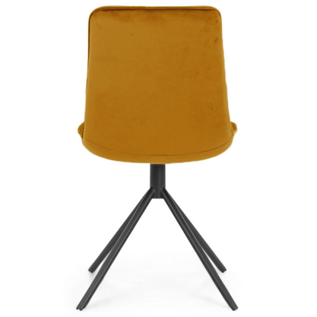 Stylish luxury yellow tufted velvet dining chair with metal stand