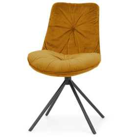 Stylish luxury yellow tufted velvet dining chair with metal stand